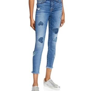 7 For All Mankind
Heart-Patched Ankle Skinny Jeans in Indigo Spring